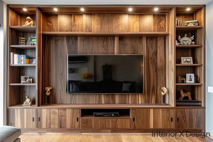 Wooden Main Hall Modern TV Unit Design for a Warm and Cozy Vibe