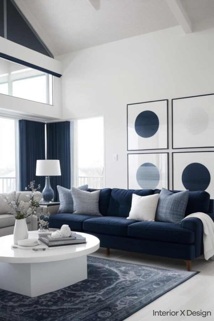 Navy blue and white Living room Home Inspo