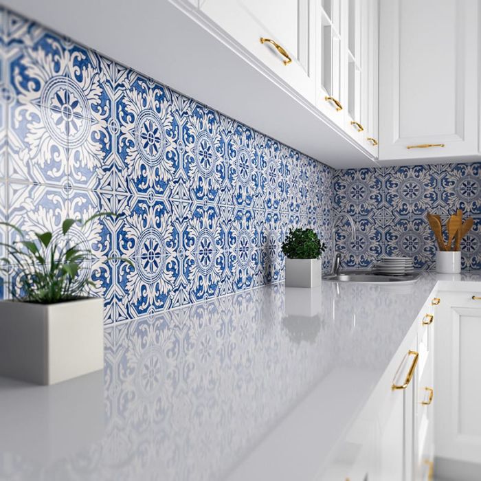 Patterned Ceramic Tile Backsplashes Kitchen