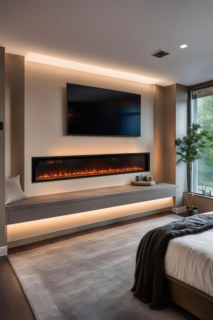 Modern fireplace in living room