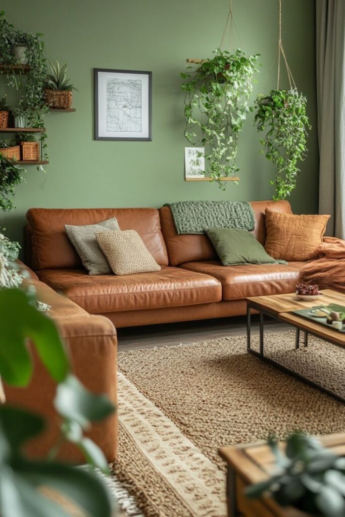 Earthy Greens and Browns – A Warm, Natural Vibe for Guest Room Colour Combinations