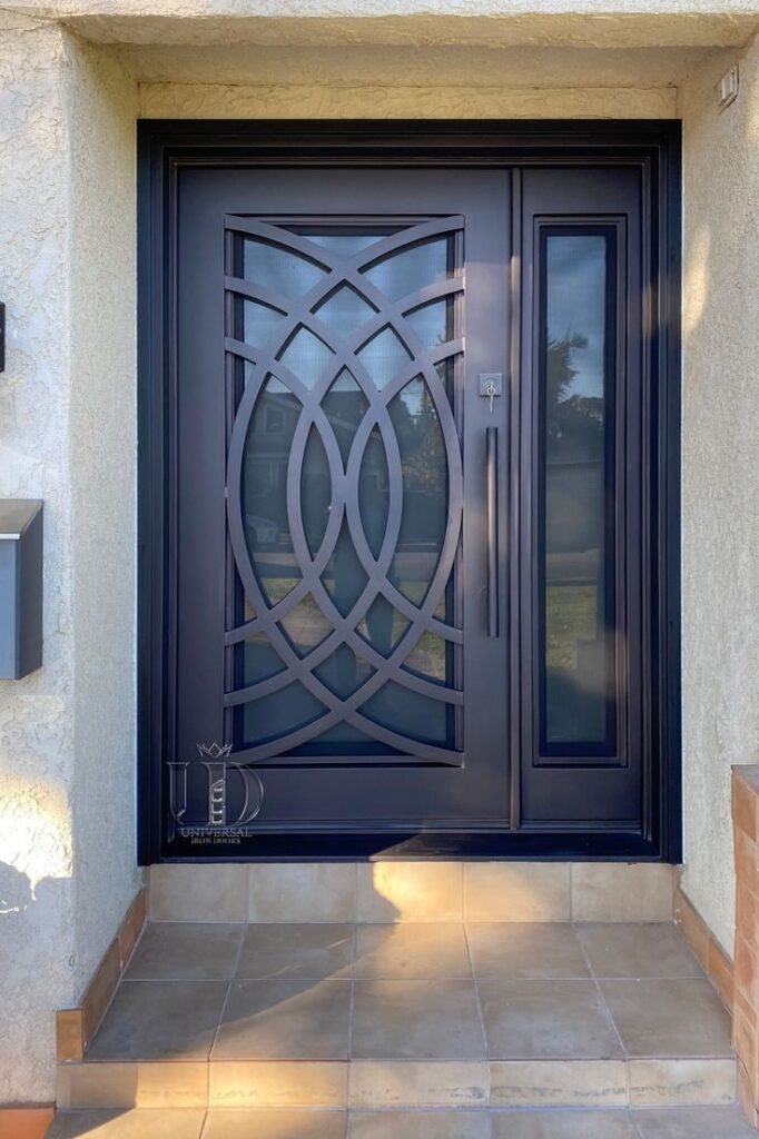 Contemporary Iron Single Door Design with Geometric Patterns