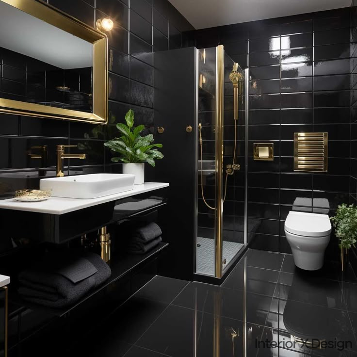 black tiles bathroom