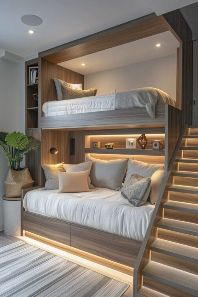 Space-Saving Corner Double Deck Bed Design