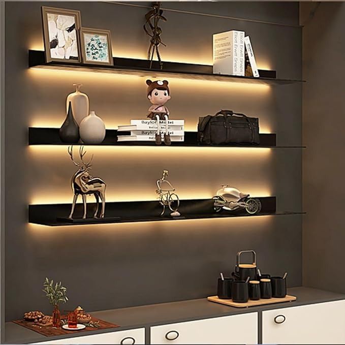 Wall Shelves with Integrated Lighting for Added Drama