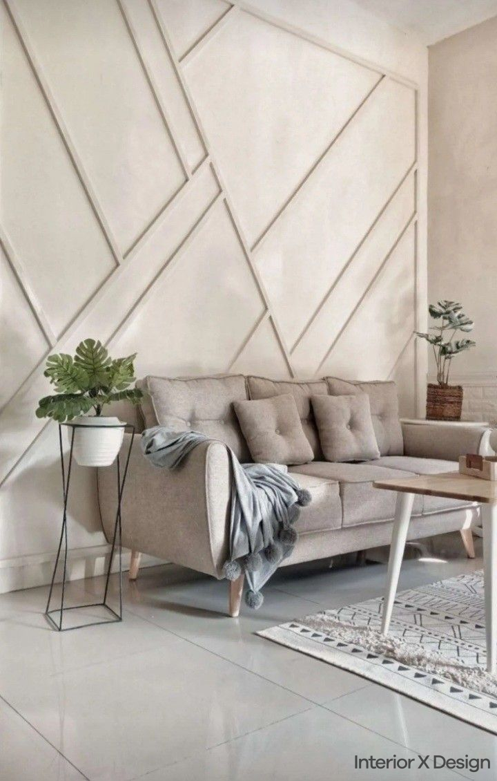 Geometric Living Room Wall Moulding Design: Modern and Sleek