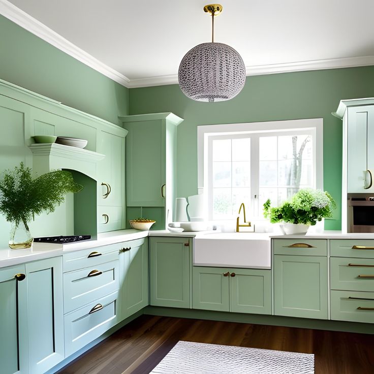 Minimalistic Pista Green Modular Kitchen Design