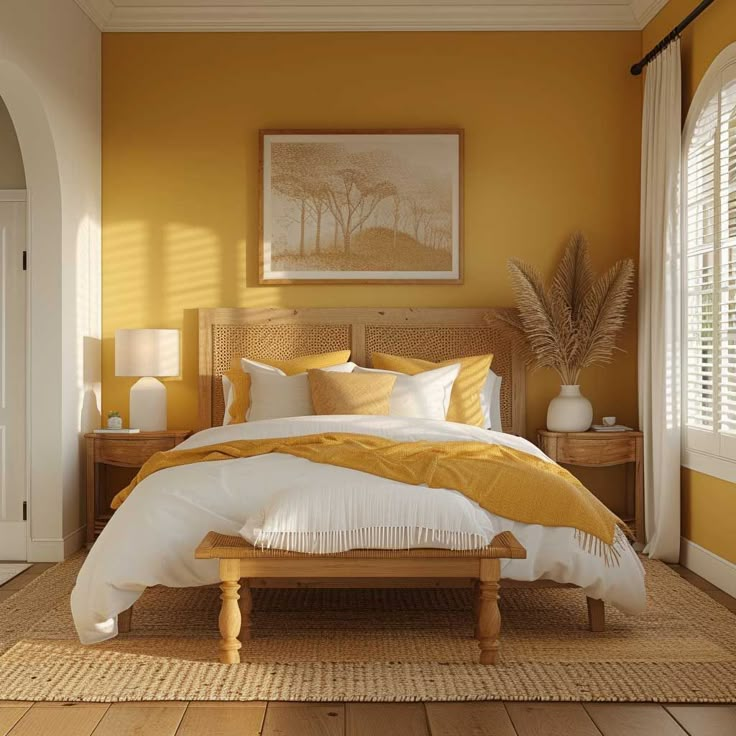  Yellow and Beige: Subtle and Warm Bedroom Yellow Wall Paint Designs