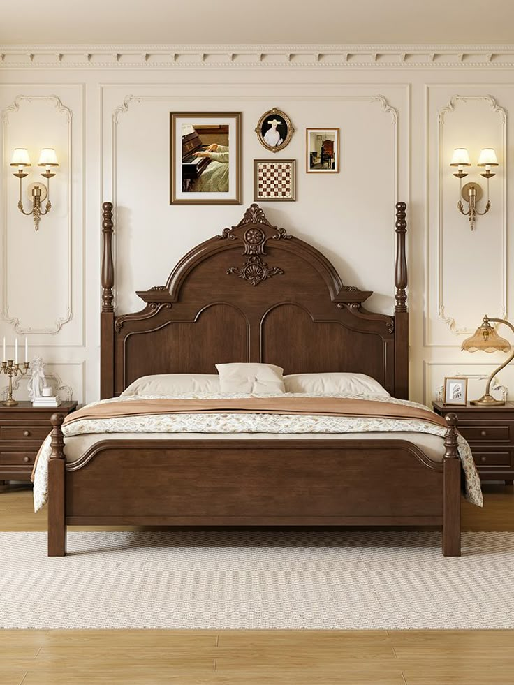 Traditional Wooden Double Bed Design