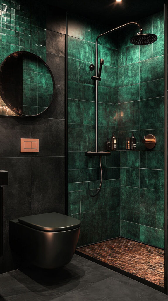 Combining Green and Black for Bathroom Bliss