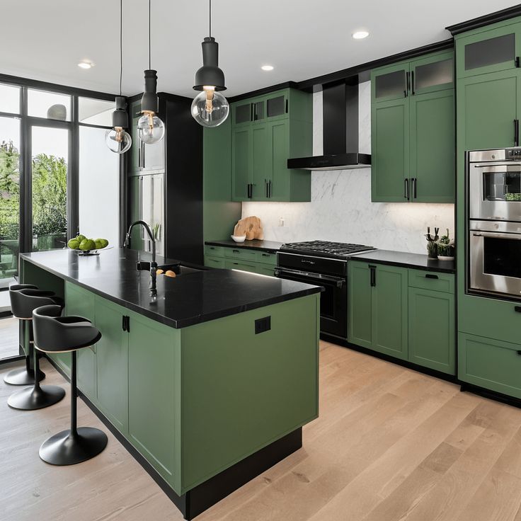 Green and Black in Kitchens: Bold and Modern