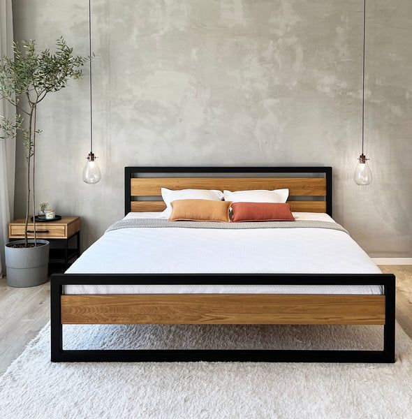 Rustic Plywood Bed Design with Industrial Accents