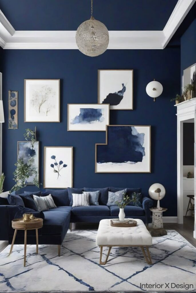 blue colour wall paint design