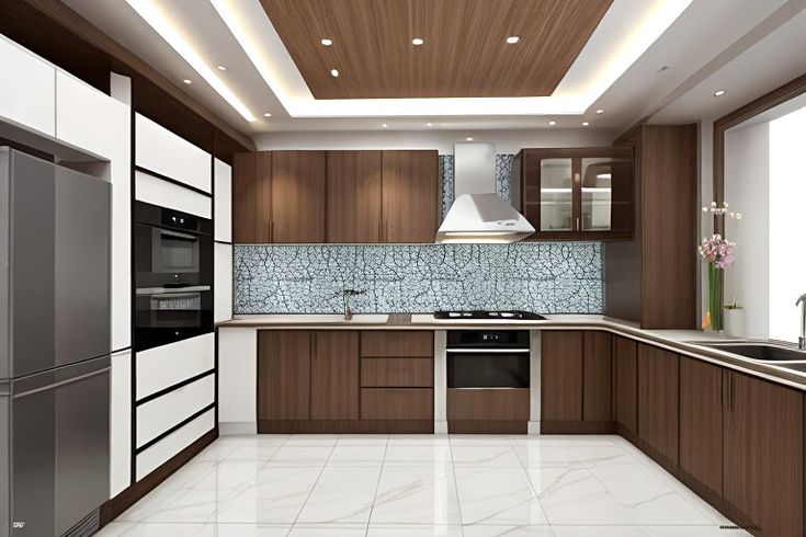 False Ceiling with Wooden Accents: A Warm Touch