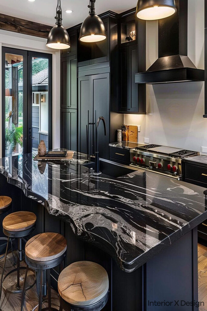 modern black granite kitchen