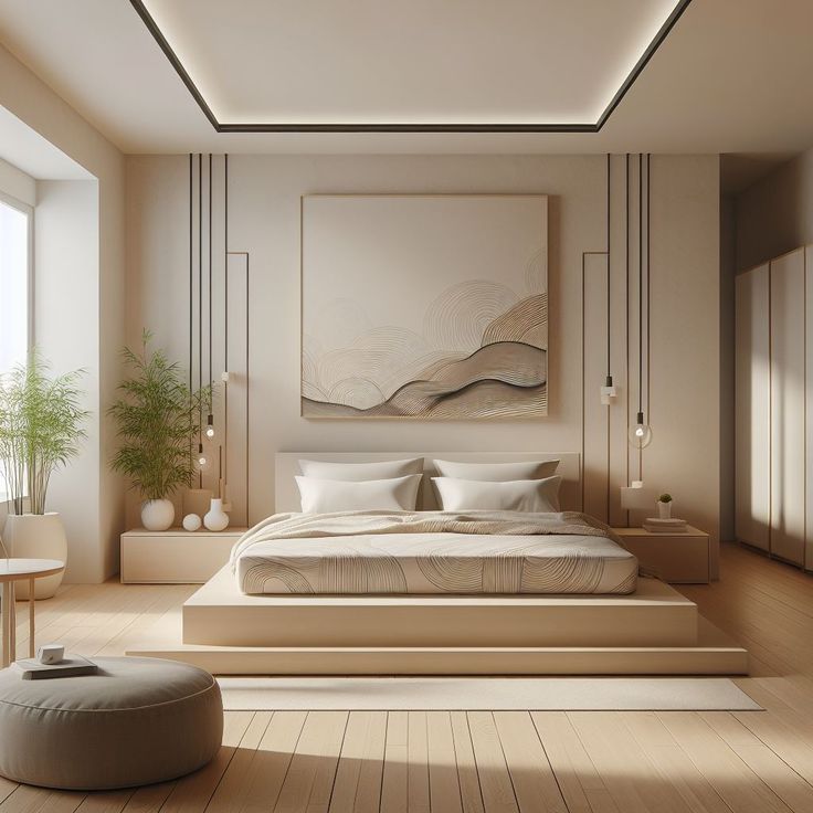 Subtle Textured Walls for a Minimalist Bedroom