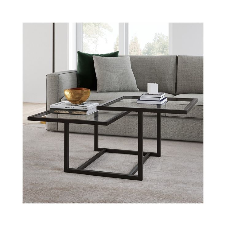 Glass Center Table Design with Metal Base