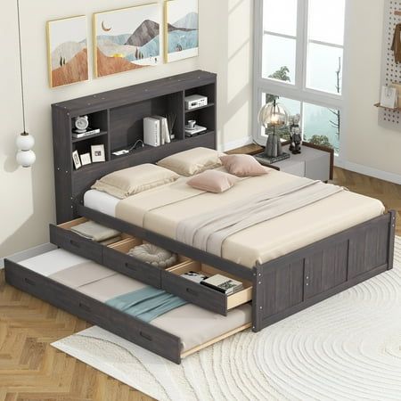 Bed with Storage Headboard