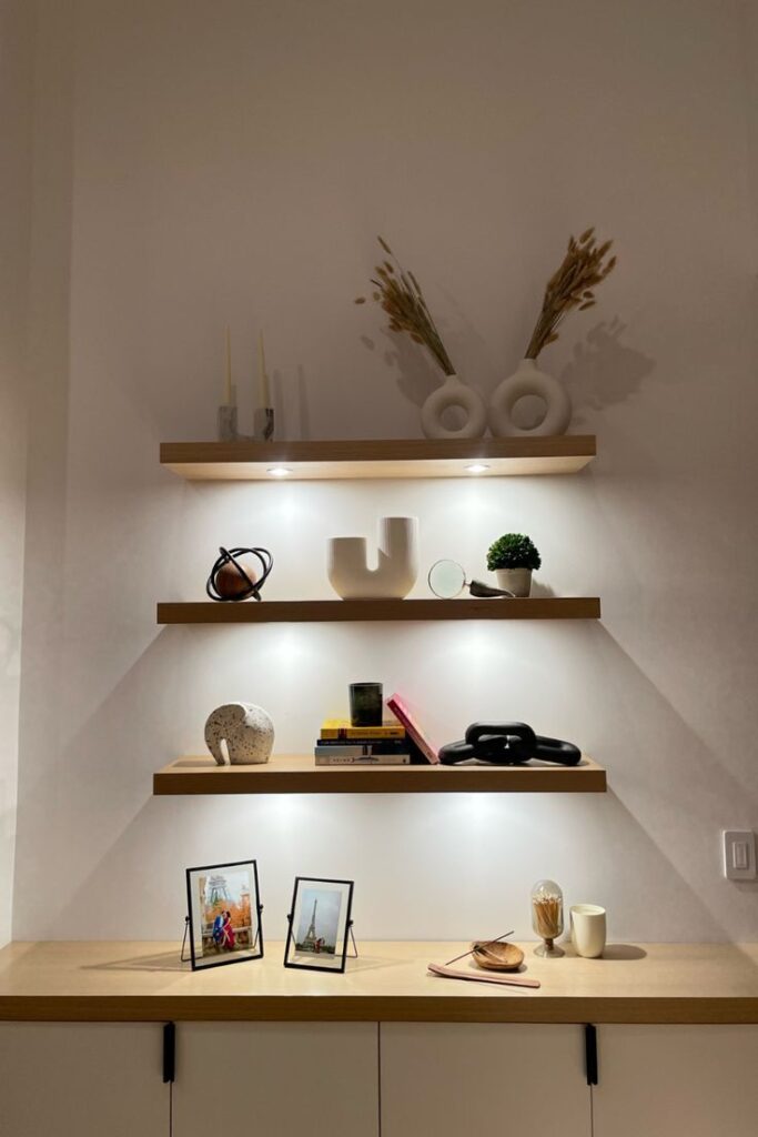 Wall-Mounted Shelf with Built-In Lighting