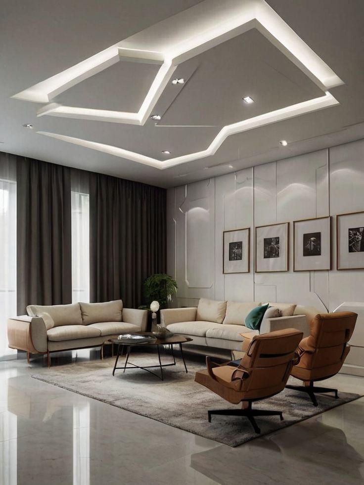 Contemporary PVC Ceiling with Geometric Patterns