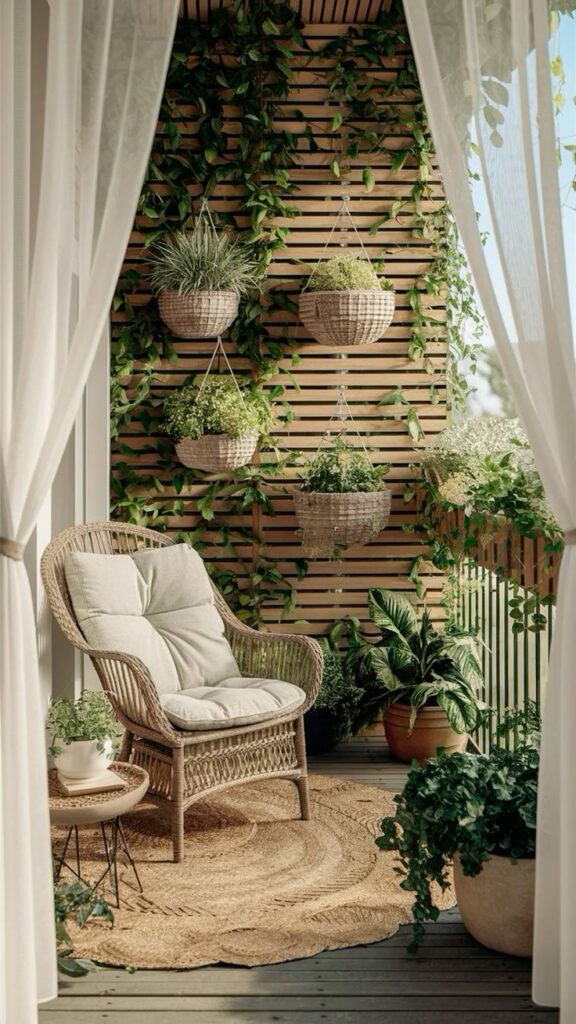 Balcony Garden Design with Furniture and Plant Integration