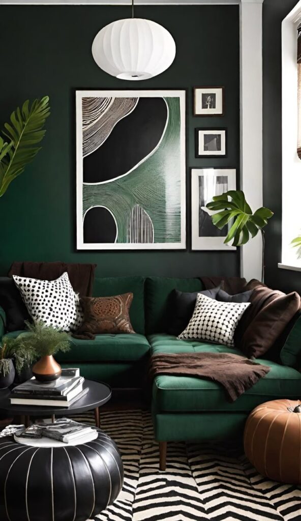 The Bold Contrast of Black and Green in Living Rooms