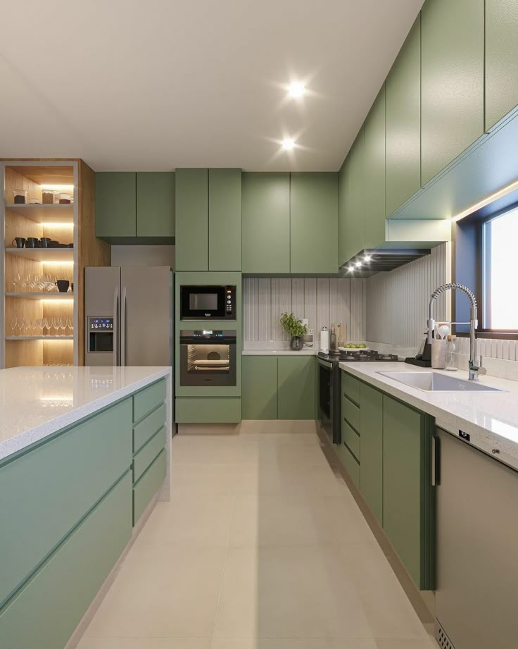 High Gloss Pista Green Modular Kitchen: Modern and Sleek Design