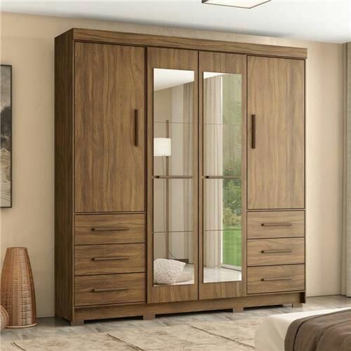 Contemporary Wooden Almirah Design with Mirror