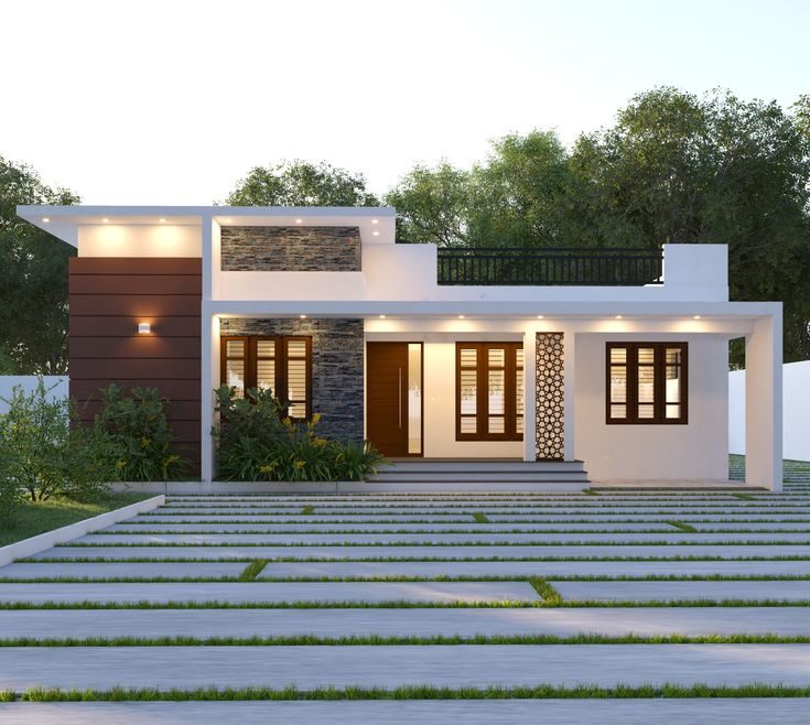 Contemporary Village Single Floor Home Front Design