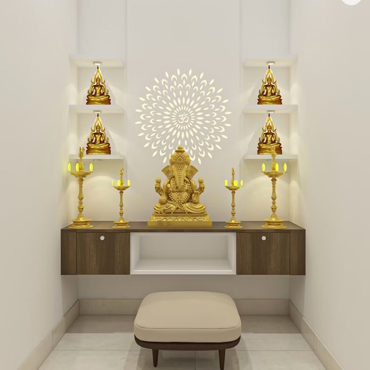 Wall-Mounted Small Pooja Room Designs for Home