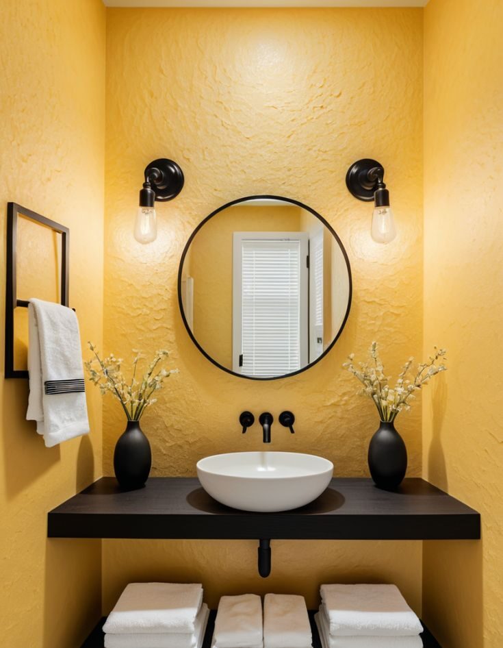 Bold Yellow Walls in Bathrooms for a Sunny Ambiance