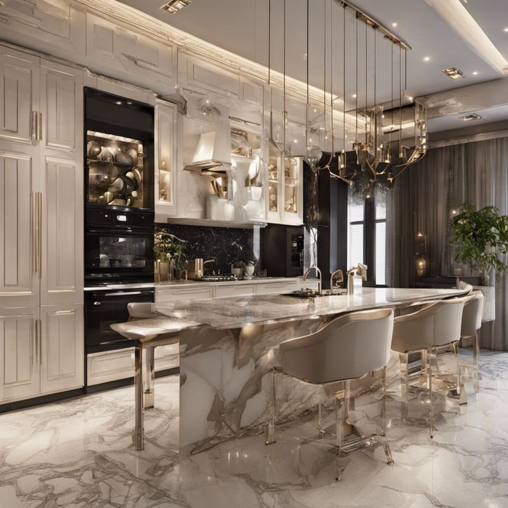 Luxurious Bar with High-End Marble Countertops