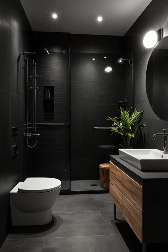 Modern Minimalist Black Tile Bathroom Design