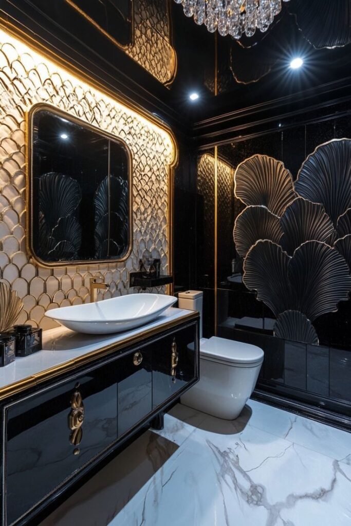 All-Black Glamorous Bathroom Design