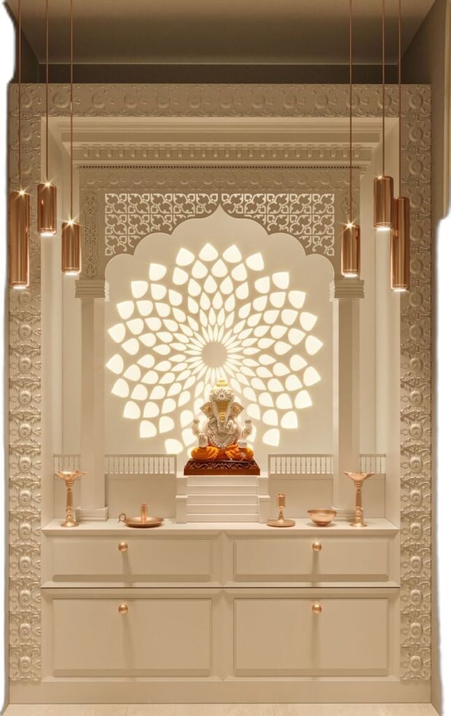 Luxury Marble Pooja Mandir with Gold Accents