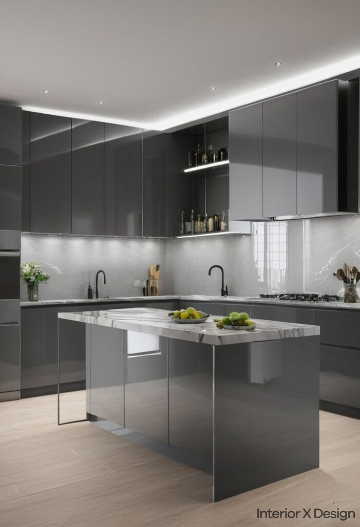 high gloss grey modular kitchen colours